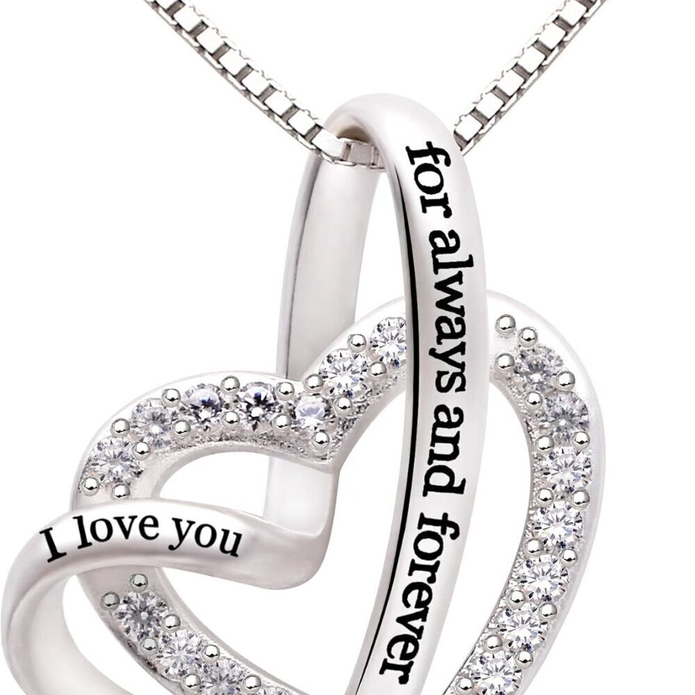 Sterling Silver Love Heart Necklace Cubic Zirconia 17.7in Womens Jewelry
